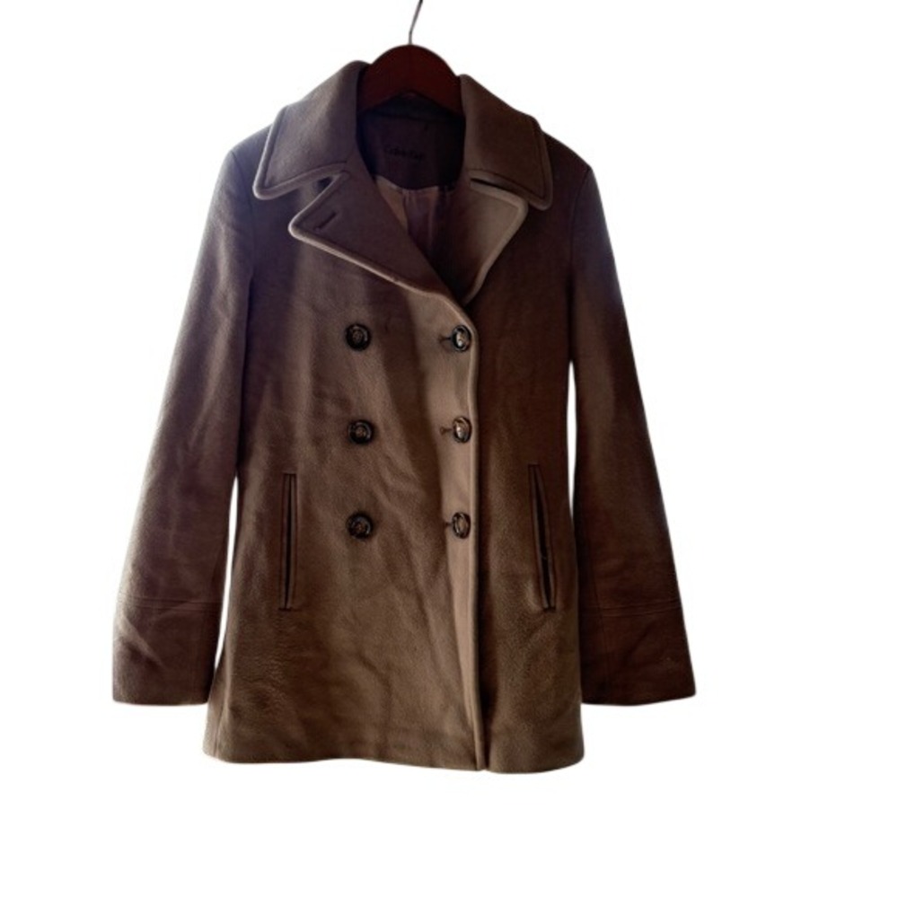 Calvin Klein Womens‎ Tan Wool Blend Double Breasted Peacoat Jacket Size 8